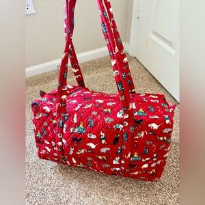 New Vera Bradley Quilted Red Holiday Cat Print Tote and Pouch Set